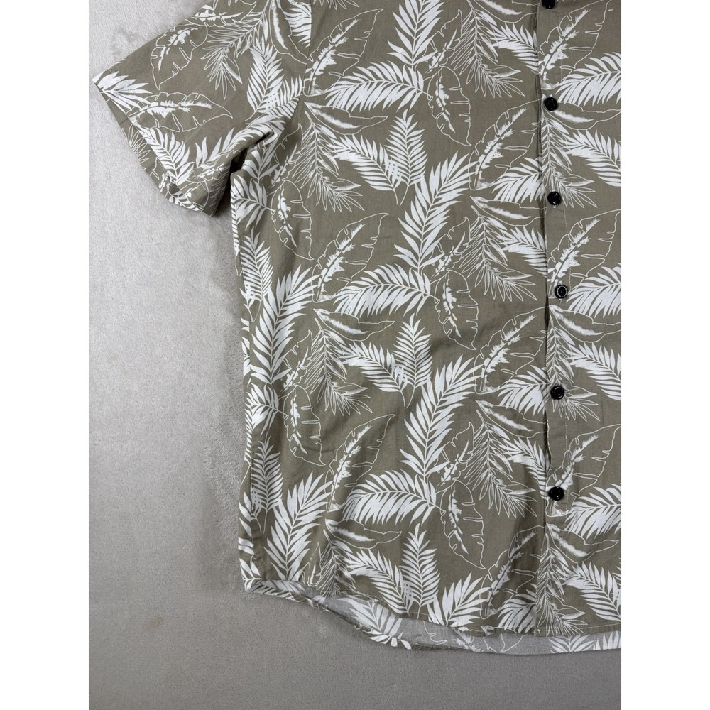 JOGAL Mens L Tropical Leaf Shirt Green White Short Sleeve Button Up 100% Cotton - Picture 6 of 15